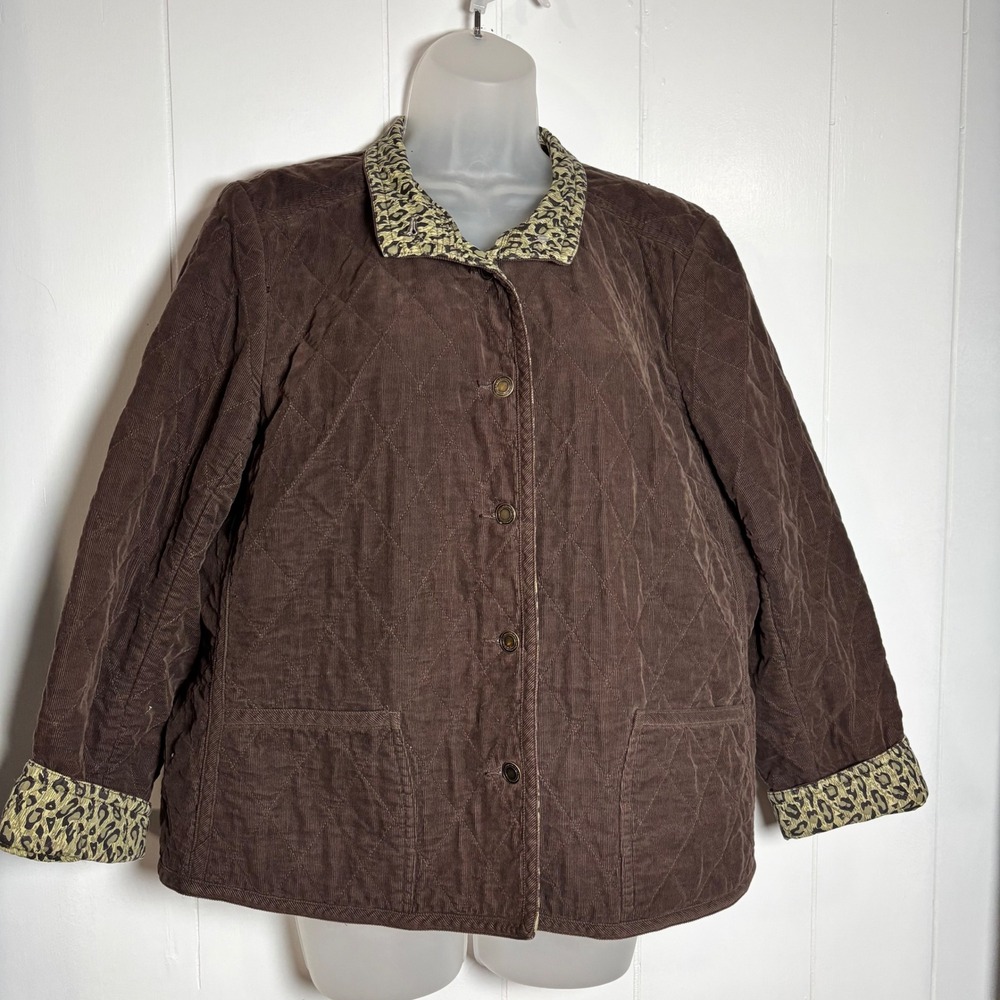 Cotton Quilted Corduroy Lime Green Leopard Jacket Brown Size‎ Petite Large